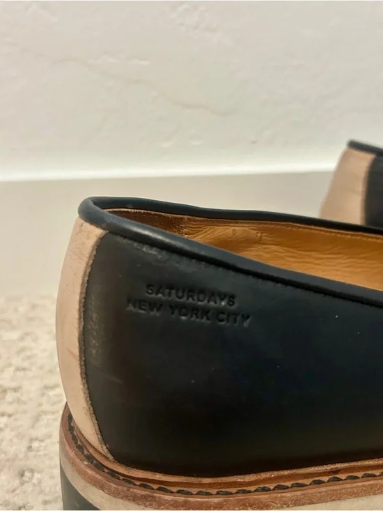 Saturdays New York City Idris Black Leather Penny Loafers with Contrast Midsole - Picture 6 of 7